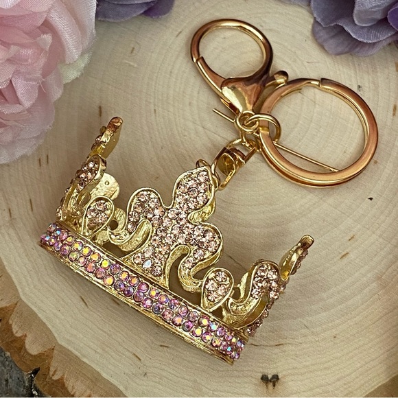Accessories | Pink Crystal Fleurdelis Tiara Crown Keychain | Poshmark